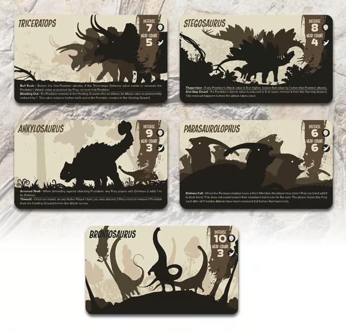 HERD: A Dinosaur Survival Card Game- Herd card: Triceratops, Stegosaurus, Parasaurolophus, Ankylosaurus, and Brontosaurus
